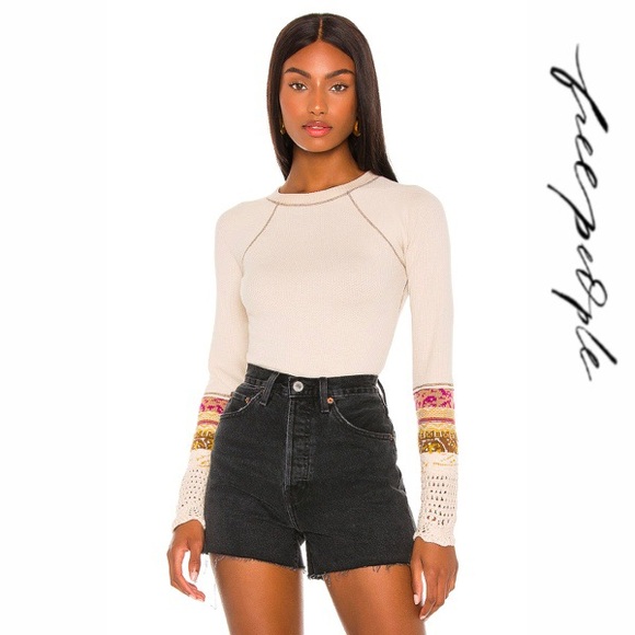 β SOLD β FREE PEOPLE Long Sleeve Thermal Crochet - Picture 1 of 10